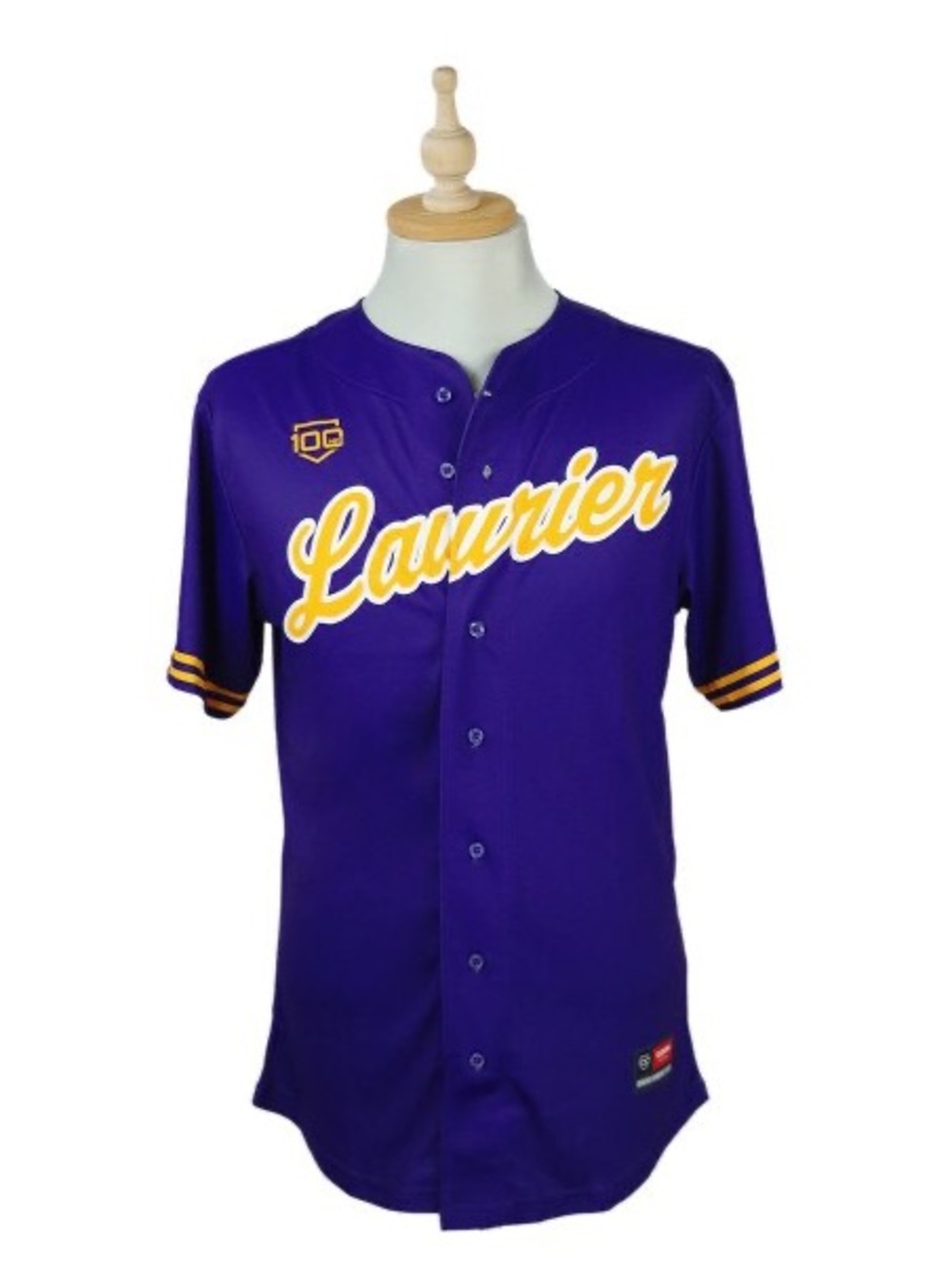 Purple Button-Front Baseball Jersey with Yellow Script